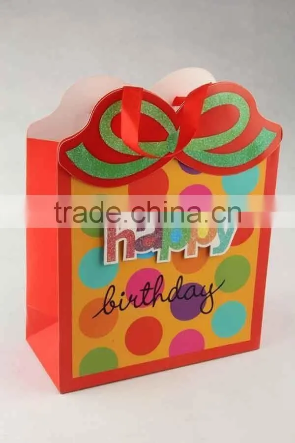 Shopping Paper Bag With 3D Flower pattern/Printed Foldable Gift Bag