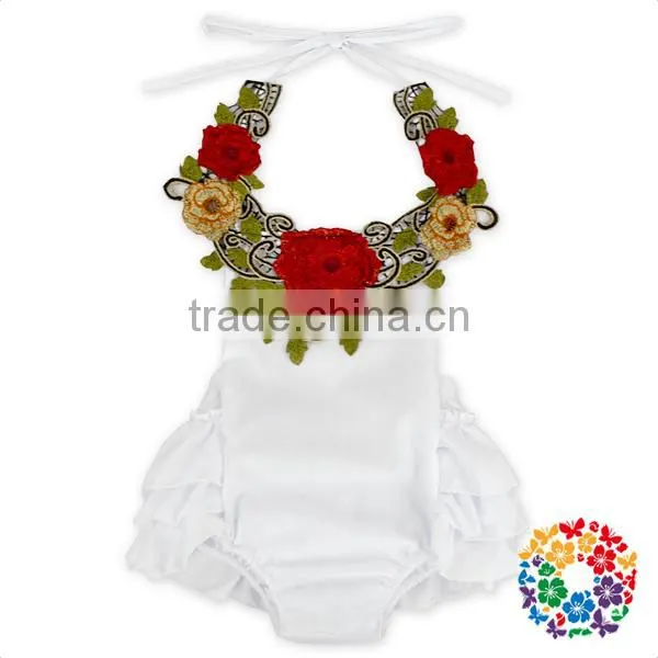 Wholesale Fashion Design Baby 3D Rose Flower Halter Bodysuit Backless Custom Made Rompers