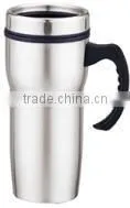 450ml stainless steel inner plastic outer steel vacuum cup/auto mug/Travel mugs/coffee cup with handle and lid
