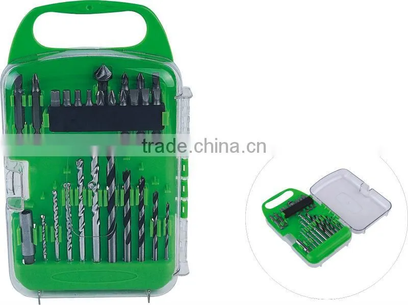 27pcs fantastic wood drill and masonry drill bit set in plastic case