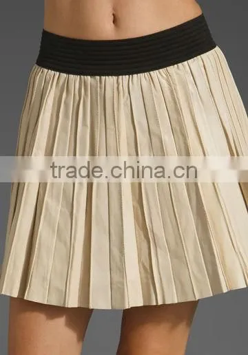12SK003 Cream Lady pleat fashion skirt,latest design.