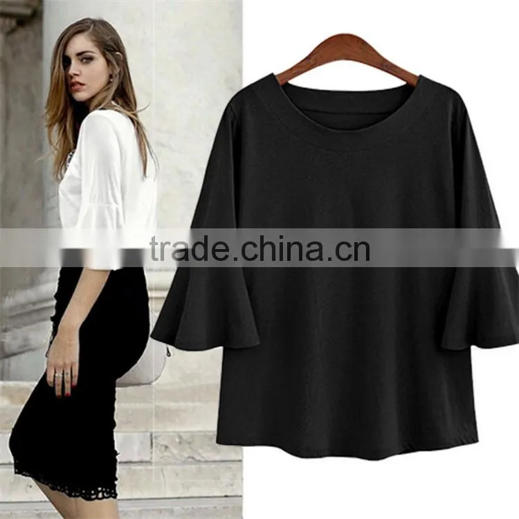 2017 latest popular women's clothing lady Casual wear t-shirt Big size solid color round neck collar clothing
