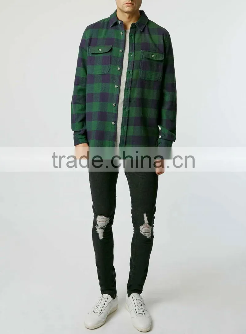 mens flannel plaid shirt casual dress 100%cotton shirts