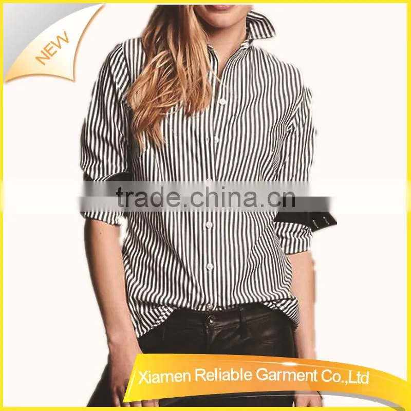 Women stripe long sleeve shirt from china factory