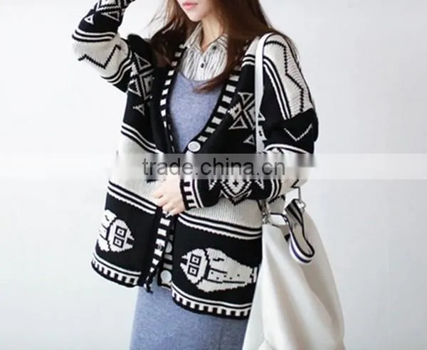 Spring smiles spring and autumn wear new arrival Britpop contrast color loose thick knit sweater women coat