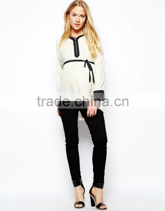 Maternity Zip Front Colour Block Shirt maternity clothing wholesale