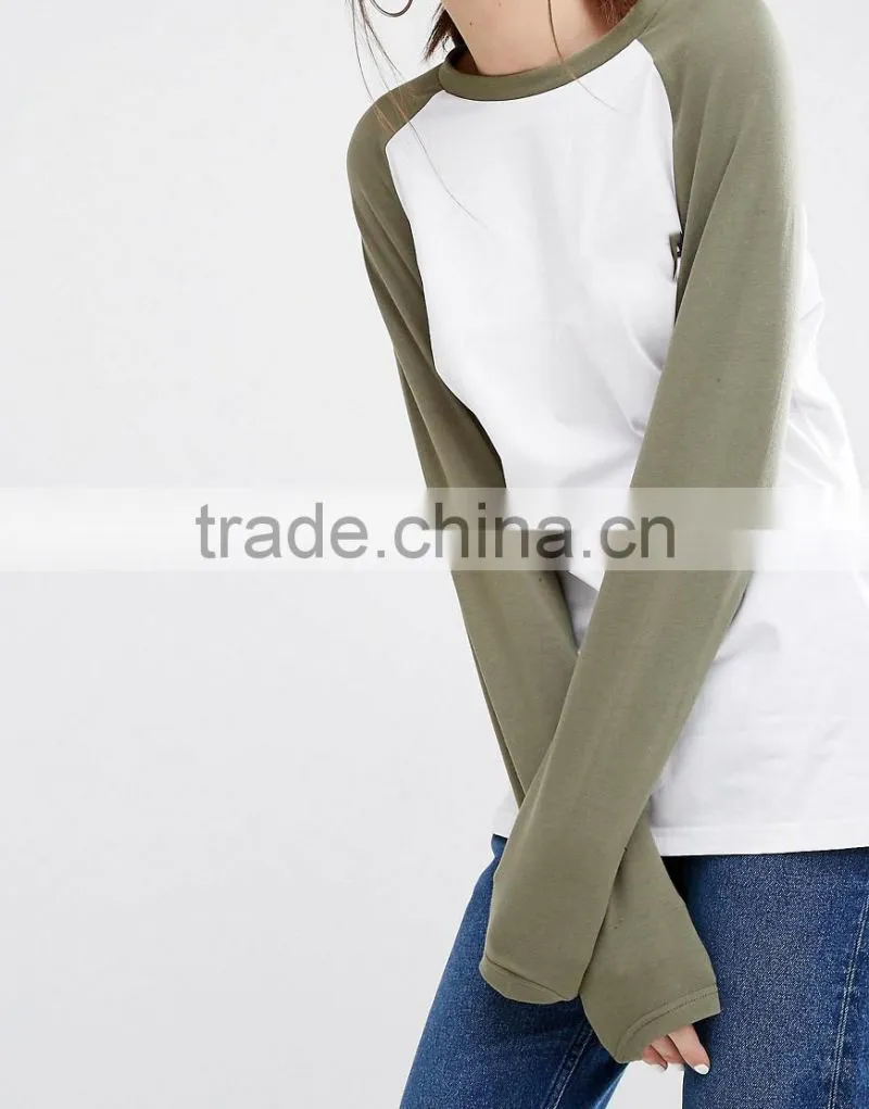 2017 China Clothing Manufacturer Latest Design Fashion High Quality Stylish 180g 100% Cotton O-Neck Raglan Sleeve Women T Shirt