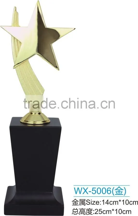 Popular wood trophy base gold plated STAR awards metal trophy
