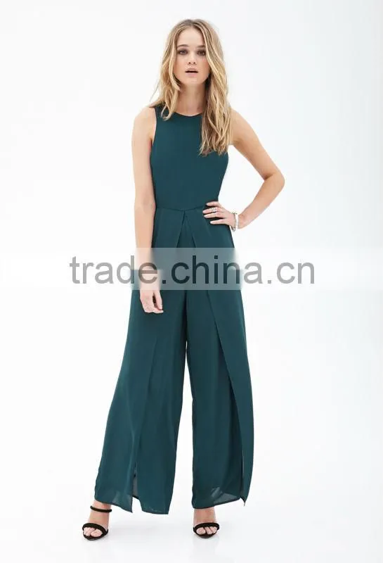 2015 Ladies Classic High Leg Slit Chiffon Wide Length Jumpsuit