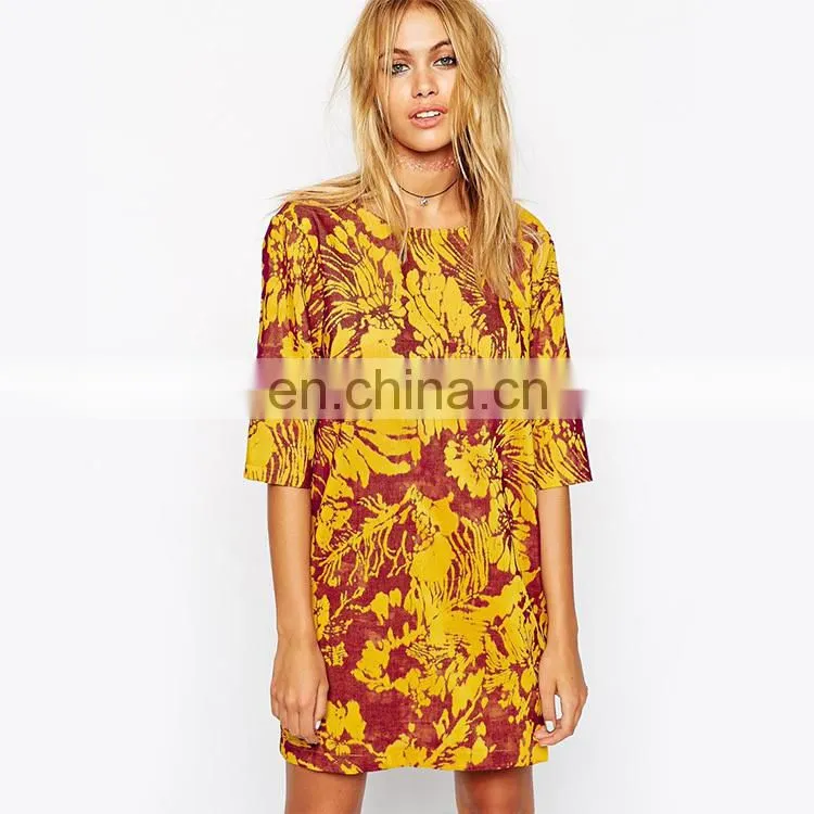 New arrival midi sleeve round neck loose design print bangkok dress