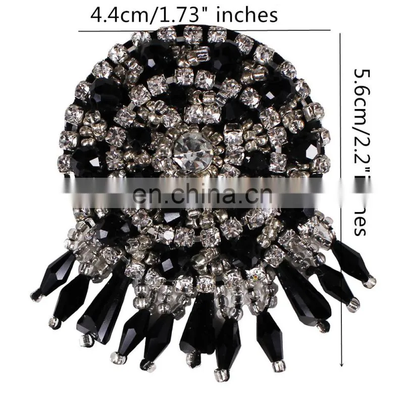 Fashion Red Black Round Design Beaded Crystal Tassel Fringe Patches for Bag Clothes