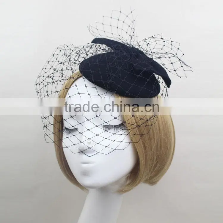 2015 Fashionable Mini Wool Hat Fascinator Hat With Veiling