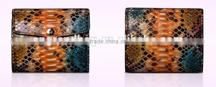 short style color rare python skin leather wallet smart multifunction card holder two folder purse for women