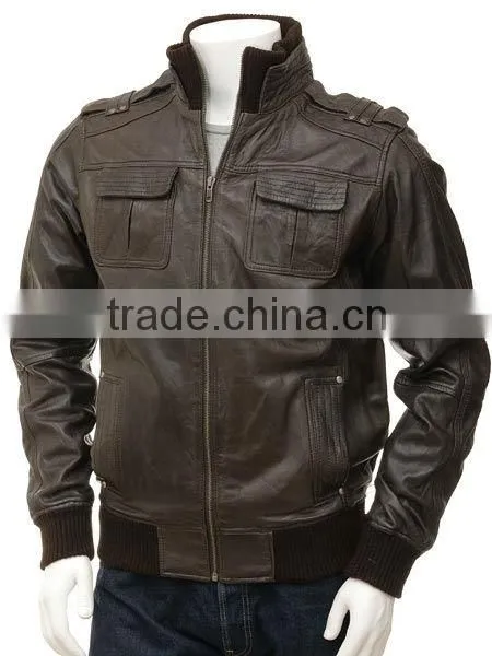 black distressed mens biker style leather jacket faded seam
