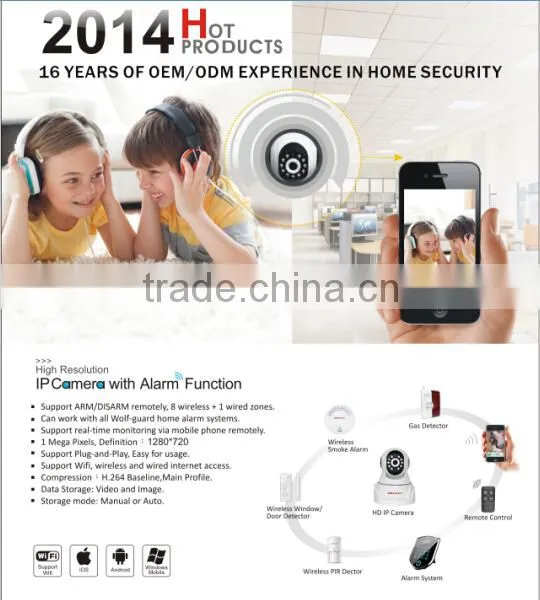 Wireless Home Alarm Security monitoring IP camera Alarm
