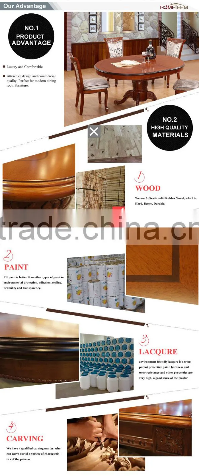 oval shape suar wood top solid wood table