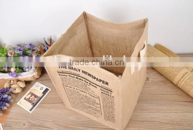 Jute Fabric Organizer Box Clothing Laundry Basket Toy Storage