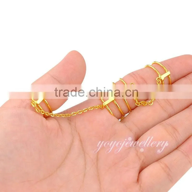 Newest model 3 sets gold plated crystal chain finger ring