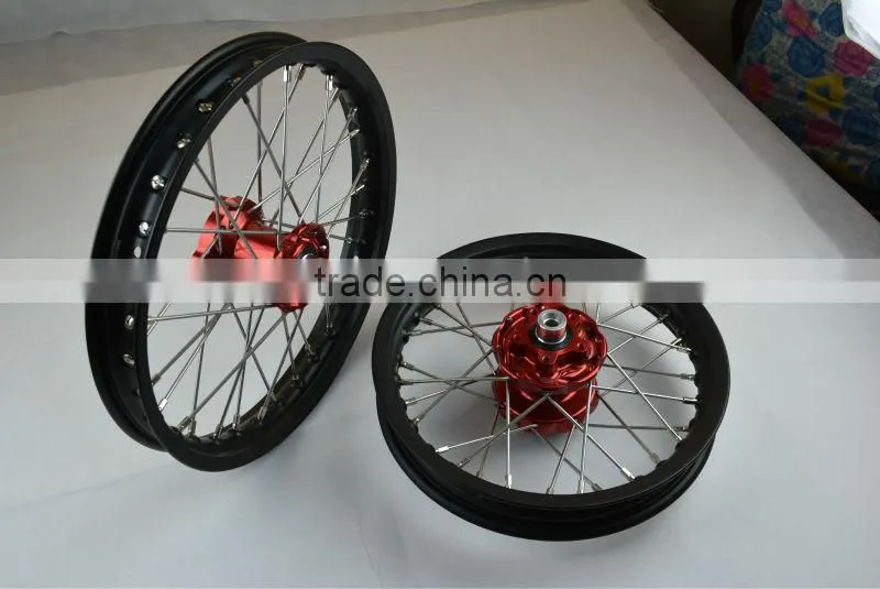One Set Of KTM 50 Assembly Wheel With Red Color Hubs And Black Rims