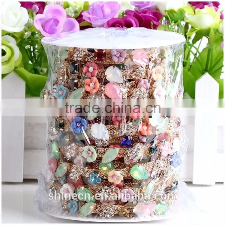 High quality diy flower cup chain YIWU Wholesale Hot fix shining loose Rhinestone chain