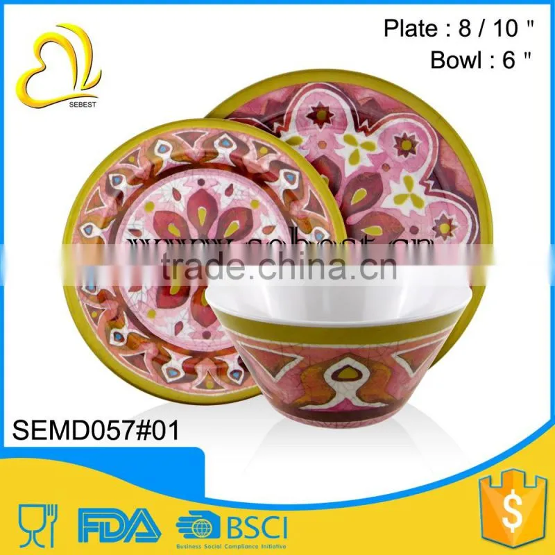wholesale round shape solid color melamine bamboo kitchenware