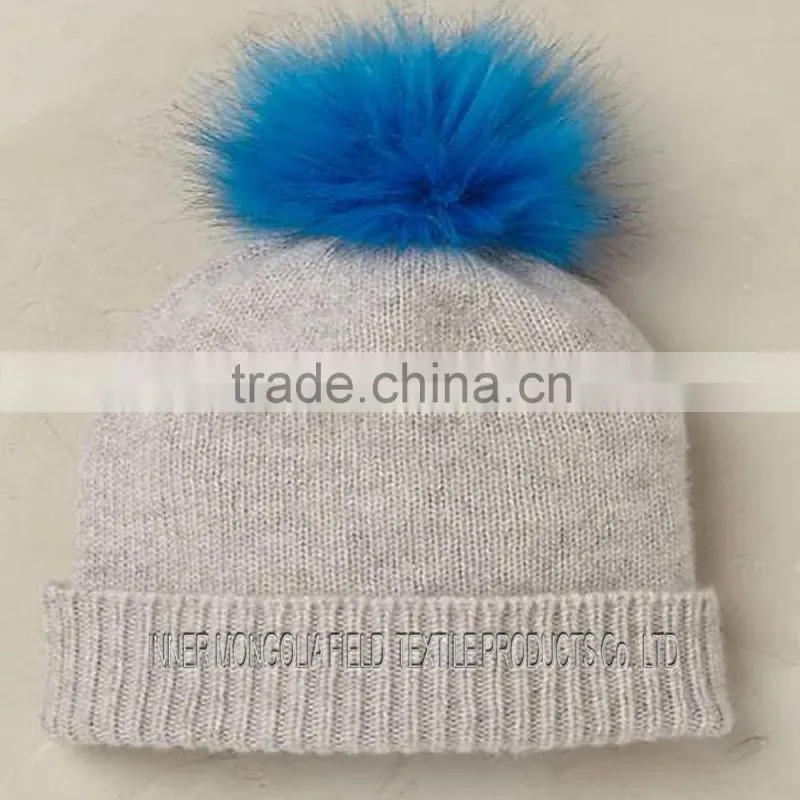 Fur Pom Pom Cashmere Slouchy Hat