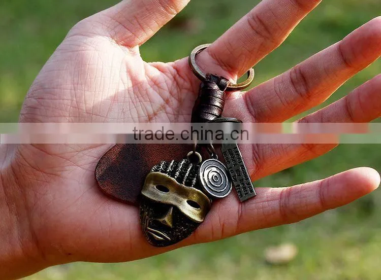 Factory Direcet Sale Exaggrate Punk Mask Pendant Keychain Real Leather Keychain