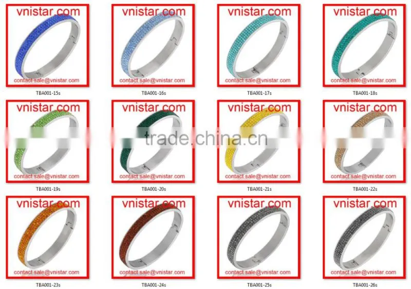 Vnistar sorority AKA style bangle bracelet made of stainless steel and green and pink crystals for women