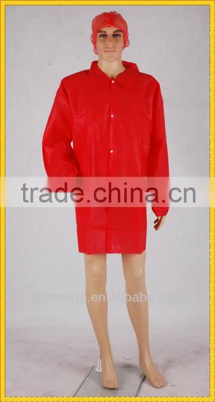 Disposable SMS Lab Coat /PP visitor coat with Knitting cuff and Collar,Buttons