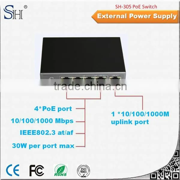 10/100/1000M 5 Port ethernet switch with 4 poe ports for CCTV Security Camera