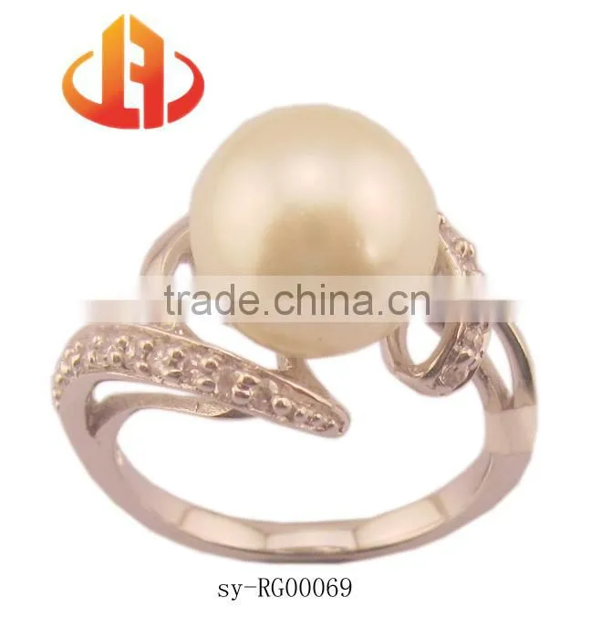 Hot seller 925 silver rhotium plated pearl jewelry ring