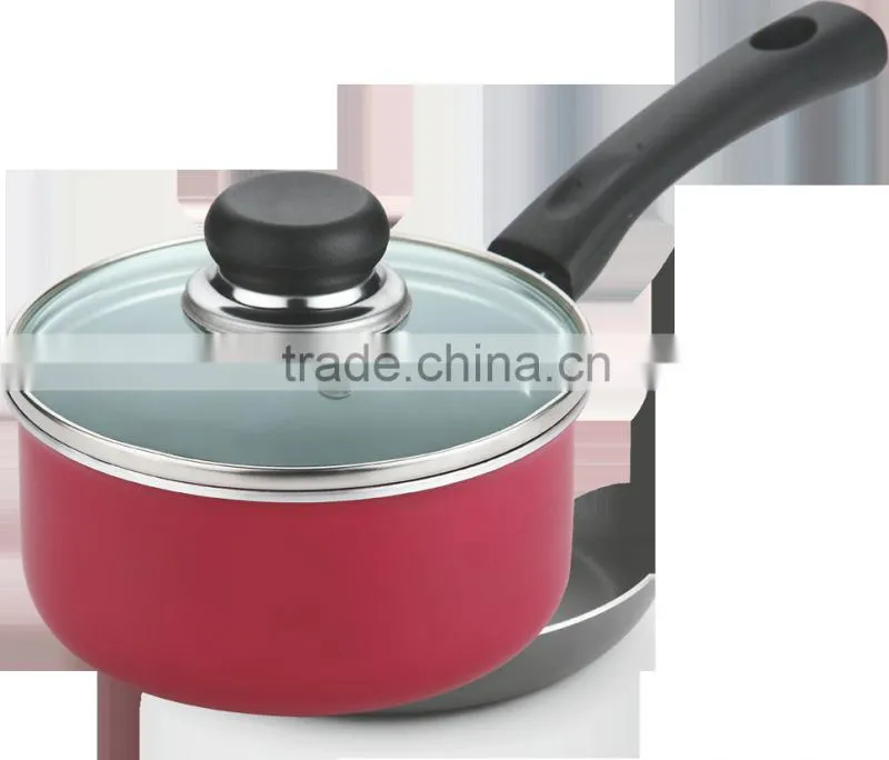 Red Aluminum Non-stick Press Cookware Set Saucepan Cooking Milk Pasta Noodle Soup Pot Long Bakelite Handle