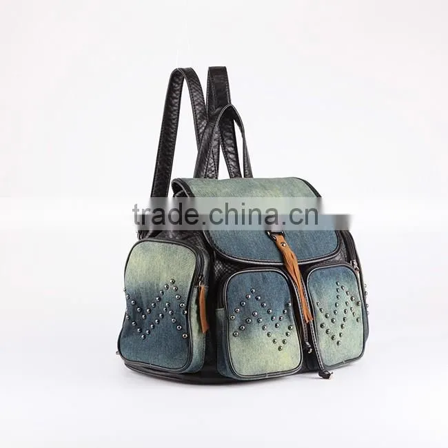 3867 Wholesale High Quality Durable Denim Women Outdoor Drawstring Backpack