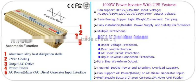 Hot sell Meind 1000W True Pure Sine Wave Inverter With UPS and AC charge