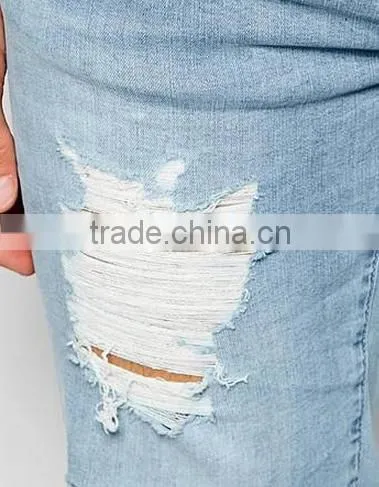 2016 Customized wholesale fashionable ripped mens jeans