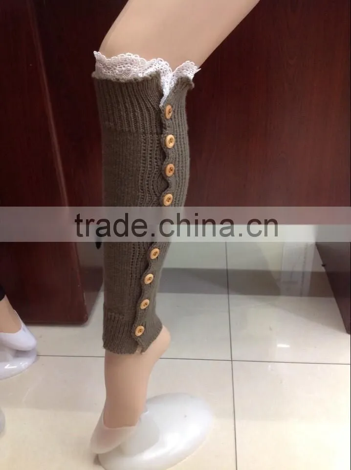 Wholesale Acrylic Knitted Leg Warmers With Buttons For Women Girl Lace Leg Warmers