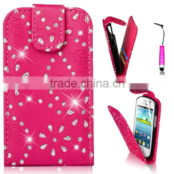 Set Screen Protector Stylus And Case , Bling Leather Wallet Case For Samsung Galaxy Fame S6810