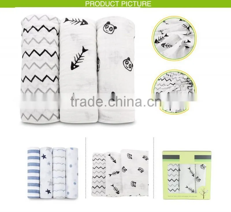 MS-24 Anti-bacterial Good Breathable Cheap Swaddle Blanket Printed Muslin Cotton Cloths Baby Towel