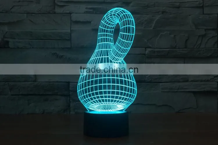 calabash shape 3d optical illusion acrylic led night light lamp touch control + battery operated christmas led lights