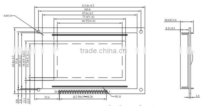 3.27 inch Professional Manufacturer 12864 LCM COB 128*64 LCD Display Module