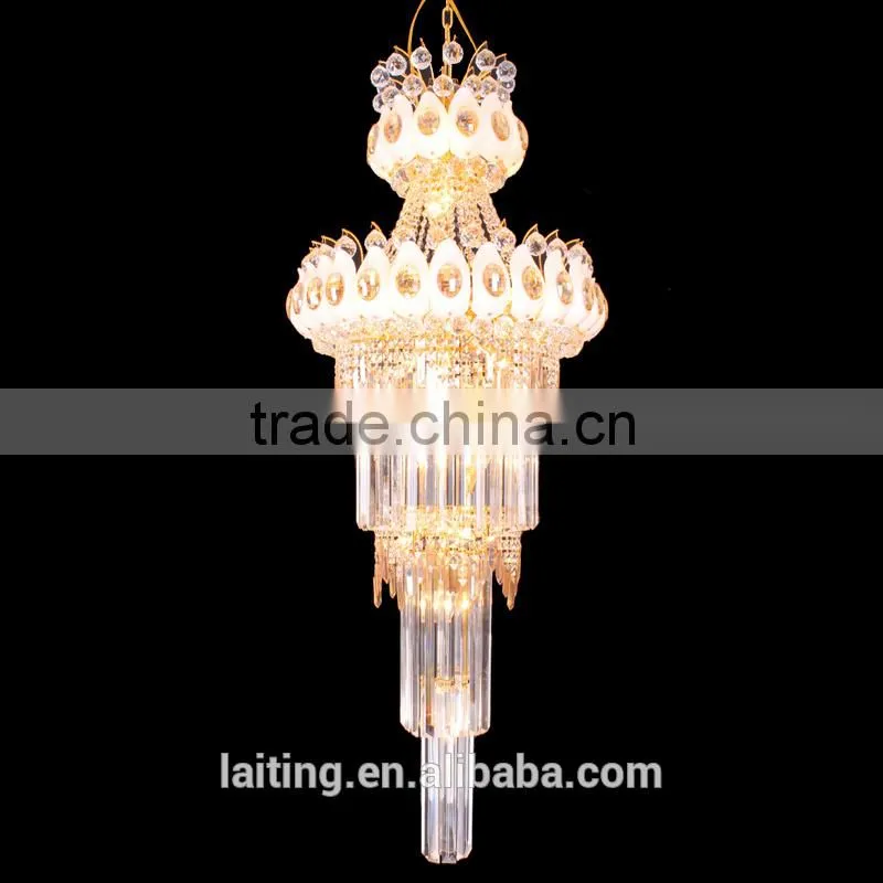 Gold LED Crystal Stair Long Chandeliers Light for Hotel