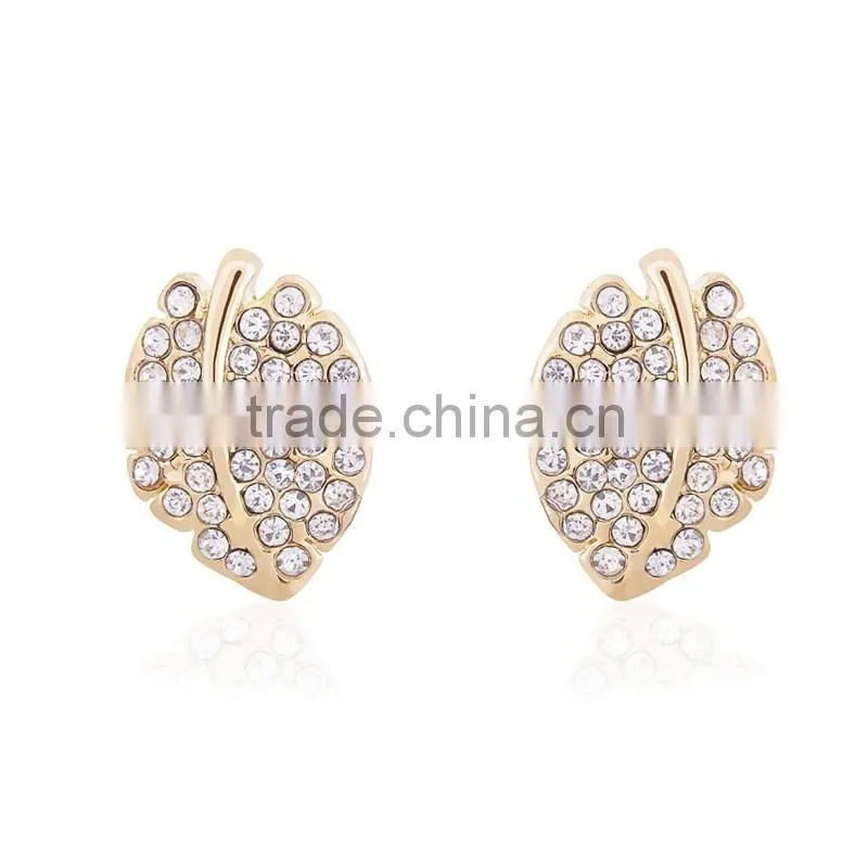 Gold leaf design rhinestone diamond ladies earrings designs pictures