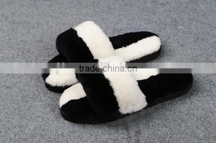 Many Colors Soft Warm Two Tone Sheared Rex Rabbit Fur Slipper