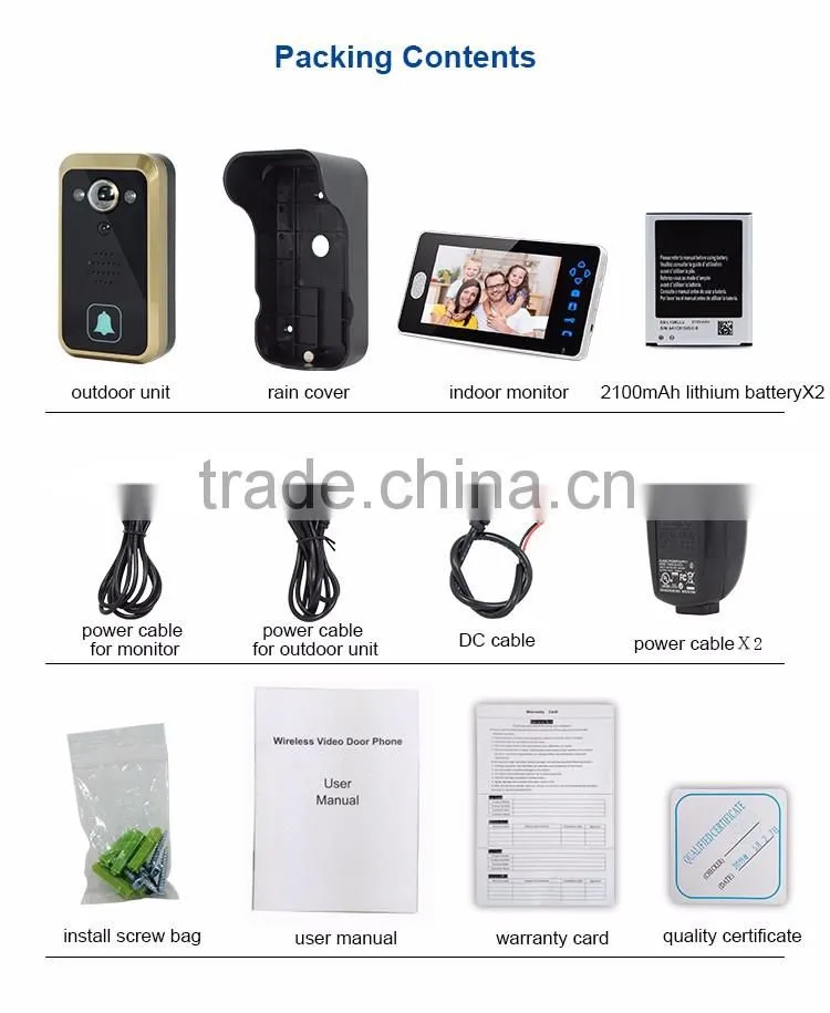 Home Security 1 Camera 3 Monitors Wireless Color Video Doorphone
