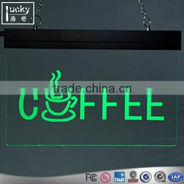 Plexiglass 7 colors changing led lit sign with picture / engrave logo in sign with remote controller
