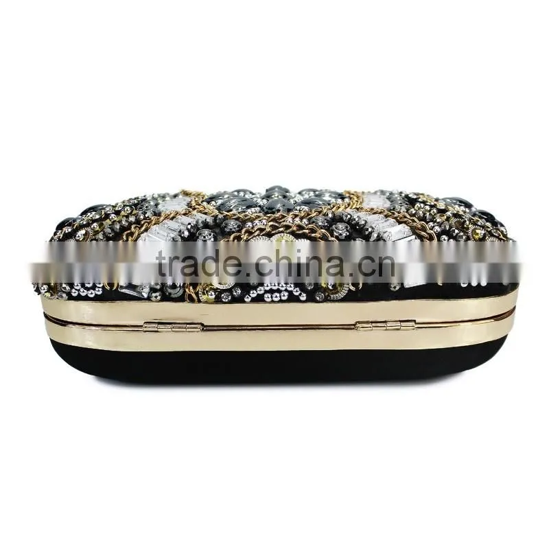fashion classic design embroidery flowers party black diamond clutch evening bag shoulder bag handbag ladies purse(C024)