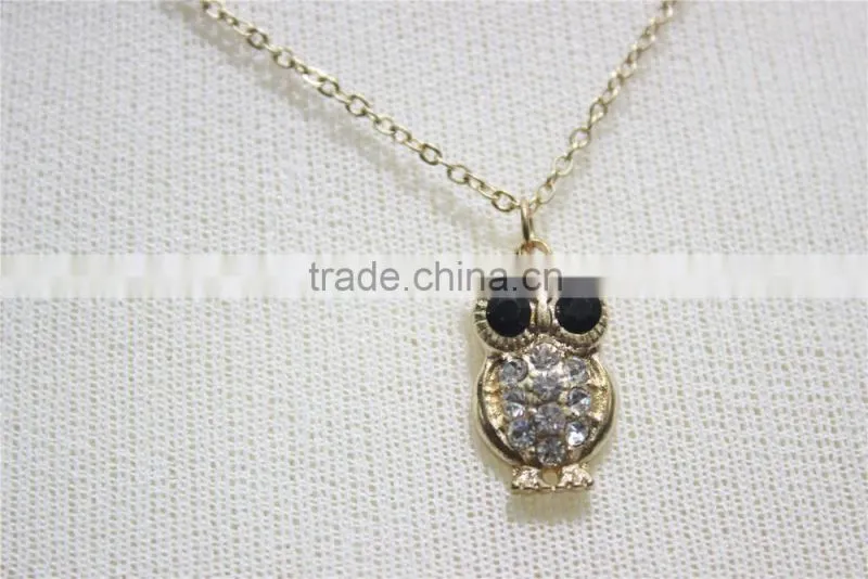 Gold Double Layered w/ Rhinestone Owl & Sparkle Arrow Pendant Necklace 2016 Fashion Style Wholesale