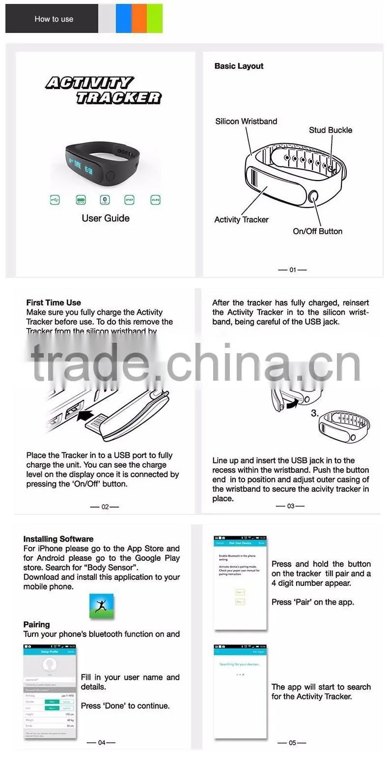 Waterproof Bluetooth Smart Activity Tracker Bracelet E02 Band Call/SMS Remind Sport Watch sync to phone Android