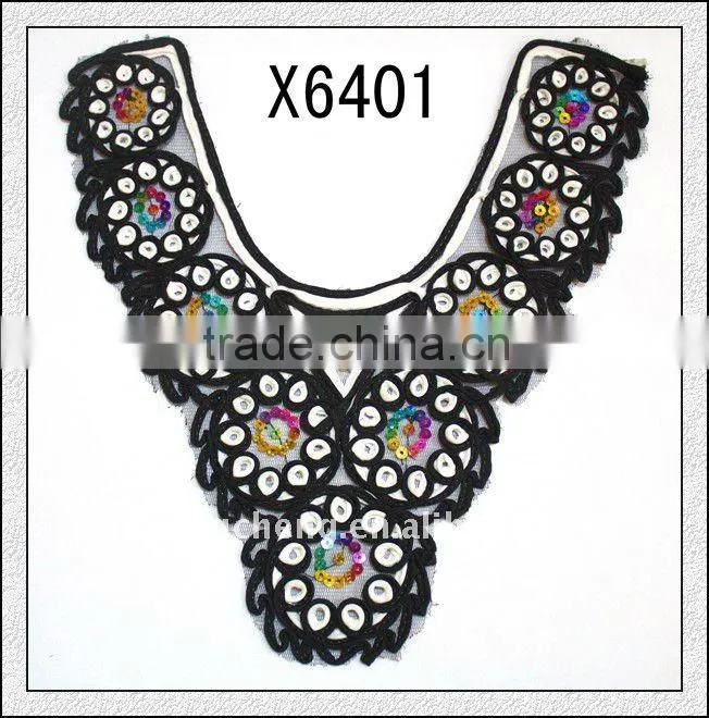 X6399/Fancy Embroidered Sequins Mesh Fabric Lace Collar for Garment