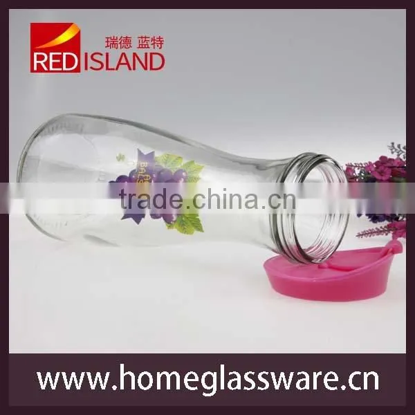 1L glass water bottle with lid, juice bottle